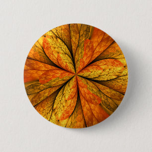 Autumn Plant, Modern Abstract Fractal Art Leaf 2 Inch Round Button
