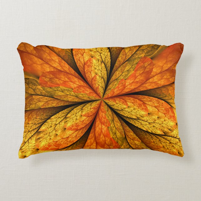 Autumn Plant, Modern Abstract Fractal Art Leaf Accent Pillow (Front)