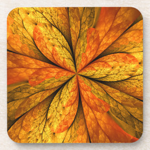 Autumn Plant, Modern Abstract Fractal Art Leaf Coaster
