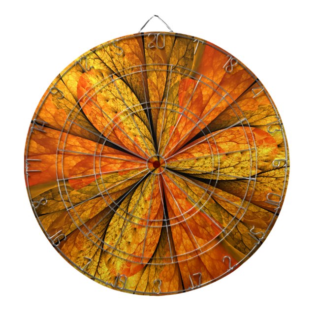 Autumn Plant, Modern Abstract Fractal Art Leaf Dartboard (Front)