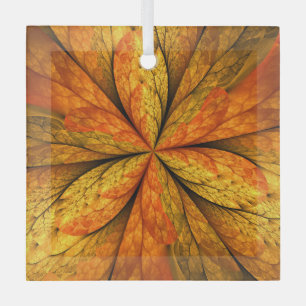 Autumn Plant, Modern Abstract Fractal Art Leaf Glass Ornament