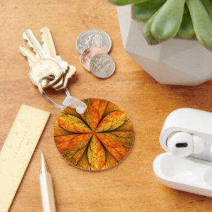 Autumn Plant, Modern Abstract Fractal Art Leaf Keychain