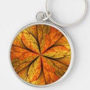 Autumn Plant, Modern Abstract Fractal Art Leaf Keychain