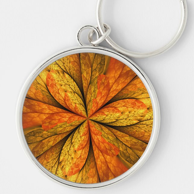 Autumn Plant, Modern Abstract Fractal Art Leaf Keychain (Front)