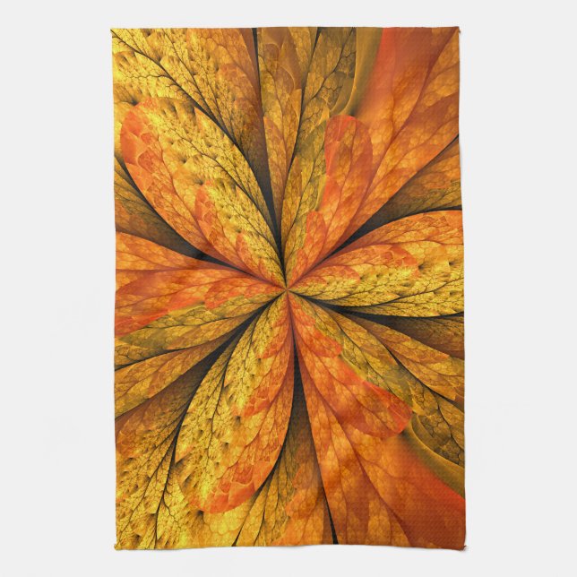 Autumn Plant, Modern Abstract Fractal Art Leaf Kitchen Towel (Vertical)