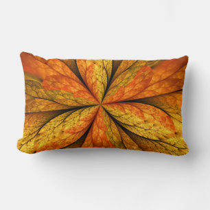 Autumn Plant, Modern Abstract Fractal Art Leaf Lumbar Pillow