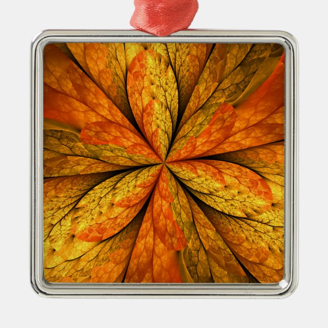 Autumn Plant, Modern Abstract Fractal Art Leaf Metal Ornament (Front)
