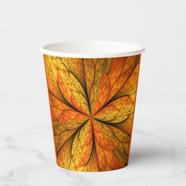 Autumn Plant, Modern Abstract Fractal Art Leaf Paper Cups (Front)