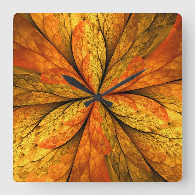 Autumn Plant, Modern Abstract Fractal Art Leaf Square Wall Clock (Front)