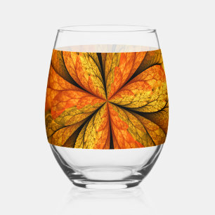 Autumn Plant, Modern Abstract Fractal Art Leaf Stemless Wine Glass