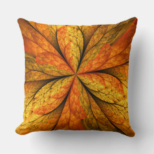 Autumn Plant, Modern Abstract Fractal Art Leaf Throw Pillow