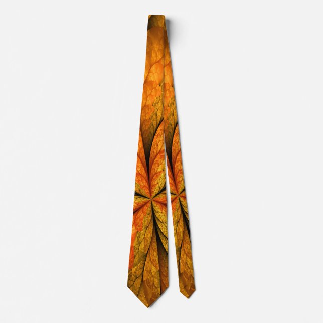 Autumn Plant, Modern Abstract Fractal Art Leaf Tie (Front)