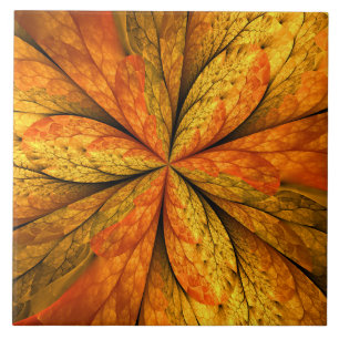 Autumn Plant, Modern Abstract Fractal Art Leaf Tile