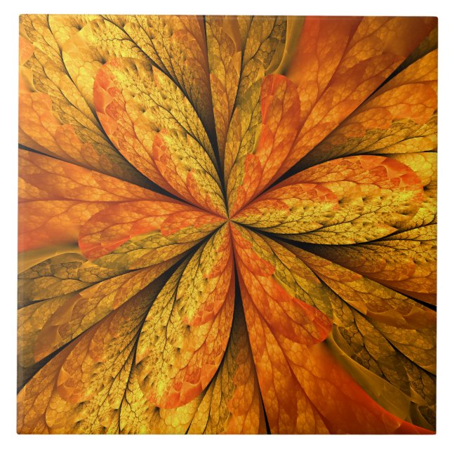 Autumn Plant, Modern Abstract Fractal Art Leaf Tile (Front)
