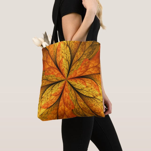 Autumn Plant, Modern Abstract Fractal Art Leaf Tote Bag (Close Up)