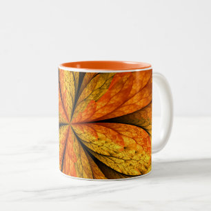 Autumn Plant, Modern Abstract Fractal Art Leaf Two-Tone Coffee Mug