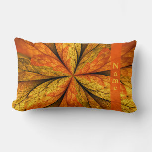 Autumn Plant, Modern Abstract Fractal Leaf Name Lumbar Pillow