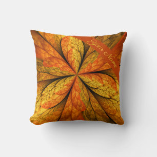 Autumn Plant, Modern Abstract Fractal Leaf Name Throw Pillow