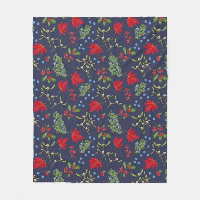 Autumn Plants Botanical Pattern Holiday Fleece Blanket (Front)