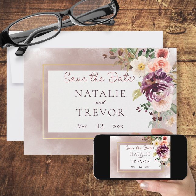 Autumn Plum Floral Bouquet Save the Date Card (Creator Uploaded)