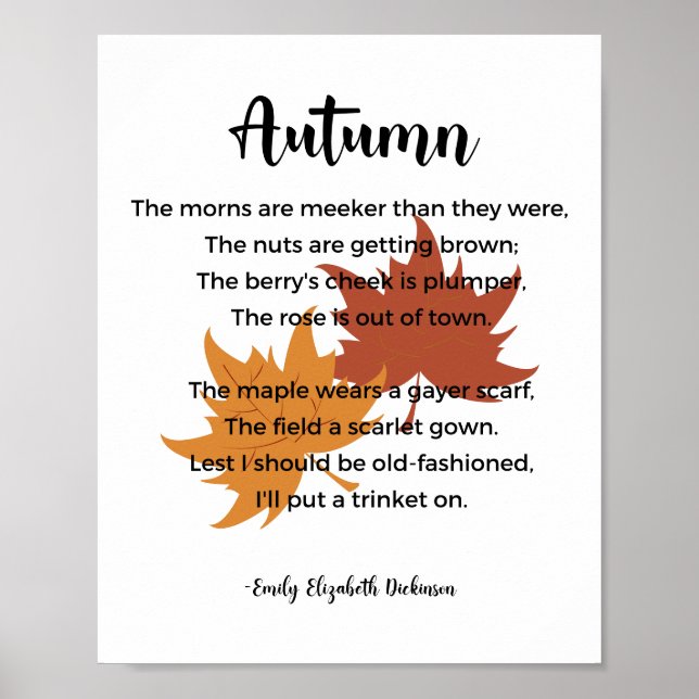Autumn Poem by Emily Elizabeth Dickinson Poster (Front)