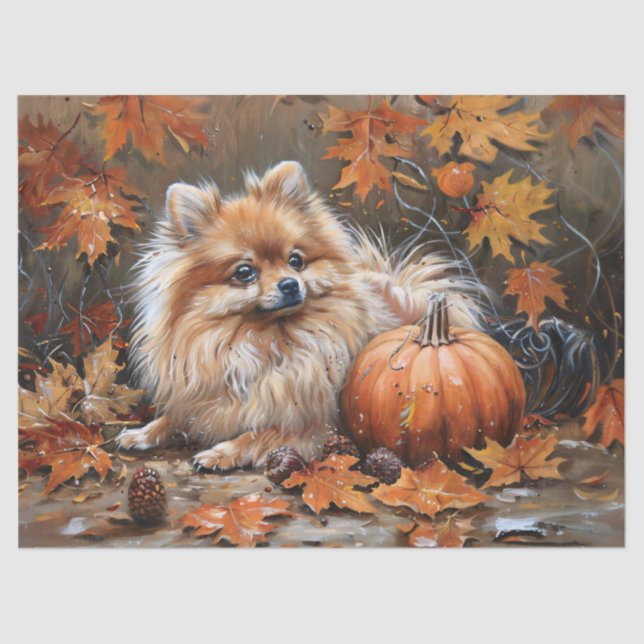 Autumn Pomeranian Dog Decoupage Tissue Paper (Front)