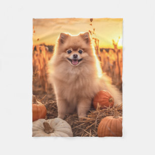 Autumn Pomeranian Fleece Blanket