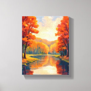 Autumn Pond   Fall Foliage Watercolor Nature Canvas Print
