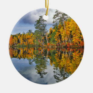 Autumn pond reflections, Maine Ceramic Ornament