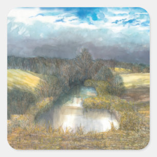 autumn pond square sticker