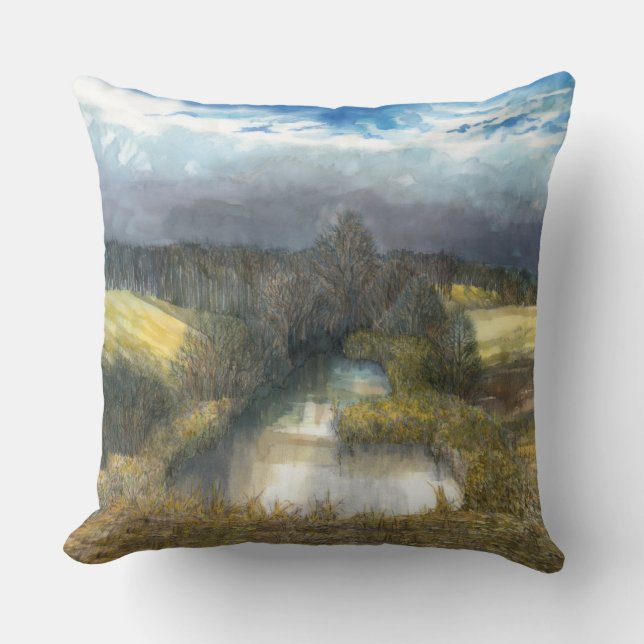 autumn pond throw pillow (Front)