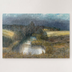 Autumn pond watercolor painting jigsaw puzzle
