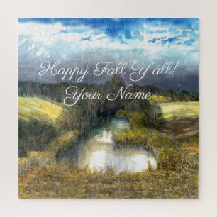 Autumn pond watercolor painting jigsaw puzzle