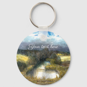 Autumn pond watercolor painting keychain