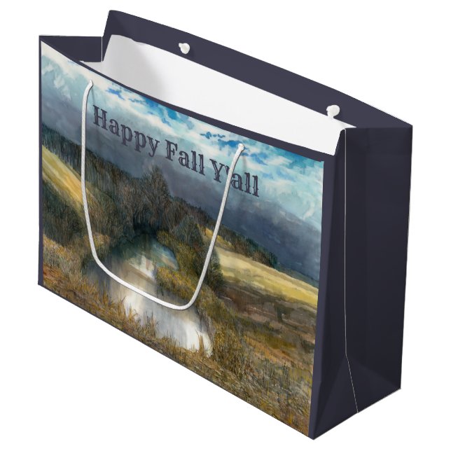 Autumn pond watercolor painting large gift bag (Front Angled)