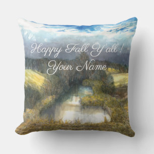 Autumn pond watercolor painting outdoor pillow