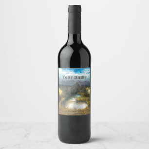 autumn pond watercolor wine label