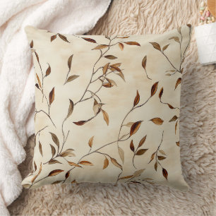 Autumn Pressed Leaf in Brown Gold and Olive Throw Pillow