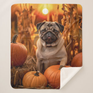 Autumn Pug Sherpa Blanket