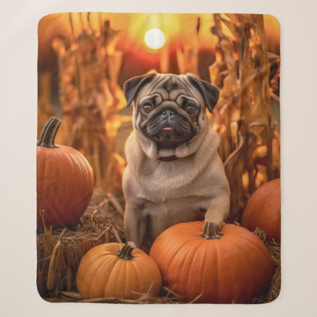 Autumn Pug Sherpa Blanket (Front)