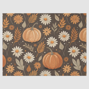 Autumn Pumpkin and Daisy Floral Pattern Tissue Paper
