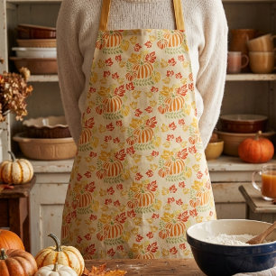 Autumn Pumpkin And Falling Leaves Seamless Pattern Apron