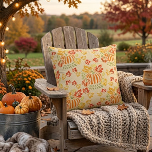 Autumn Pumpkin And Falling Leaves Seamless Pattern Outdoor Pillow