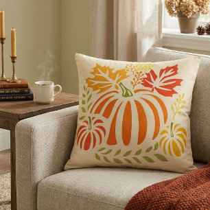 Autumn Pumpkin And Falling Leaves  Throw Pillow