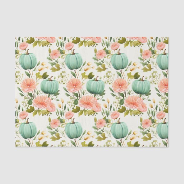 Autumn Pumpkin and Flowers Fall Decoupage Tissue Paper (Front)