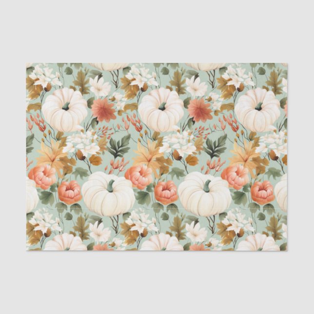 Autumn Pumpkin and Flowers Fall Decoupage Tissue Paper (Front)
