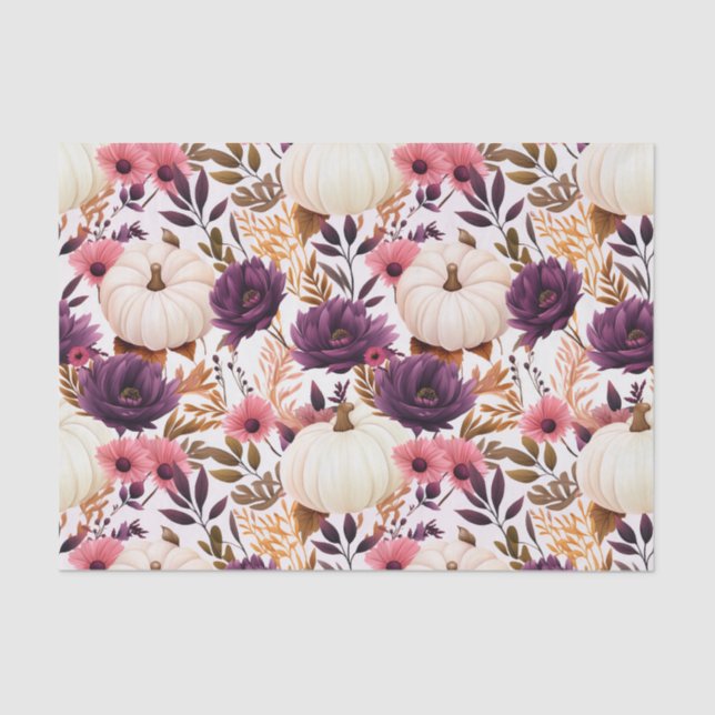 Autumn Pumpkin and Flowers Fall Decoupage Tissue Paper (Front)