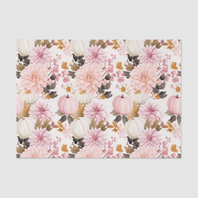 Autumn Pumpkin and Flowers Fall Decoupage Tissue Paper (Front)