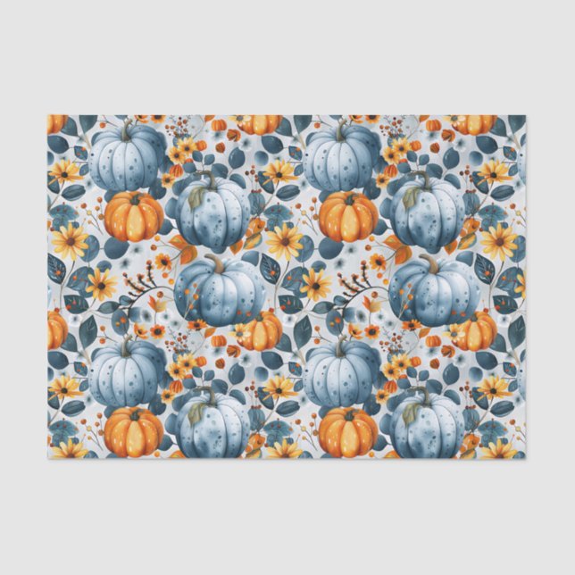 Autumn Pumpkin and Flowers Fall Decoupage Tissue Paper (Front)