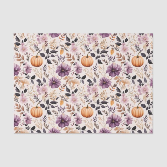 Autumn Pumpkin and Flowers Fall Decoupage Tissue Paper (Front)